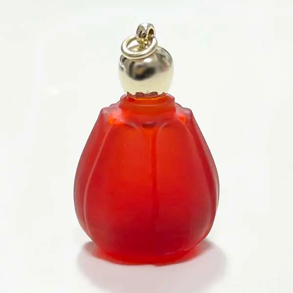 ミニ香水瓶・チューリップ赤フロスト・リンゴ型キャップ金