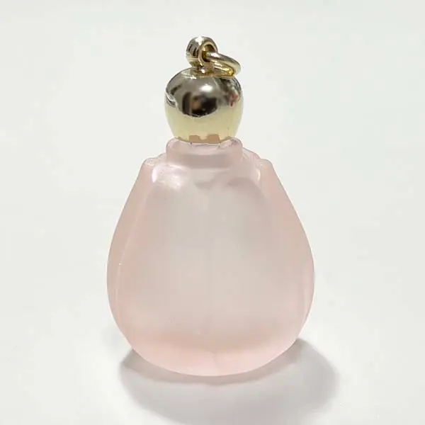 ミニ香水瓶・チューリップピンクフロスト・リンゴ型キャップ金