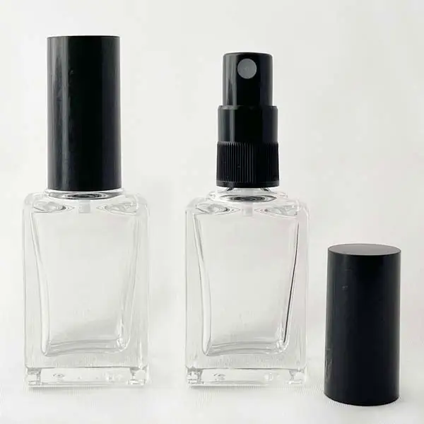 【日本製】平角香水瓶15mL・スプレー黒白10本セット