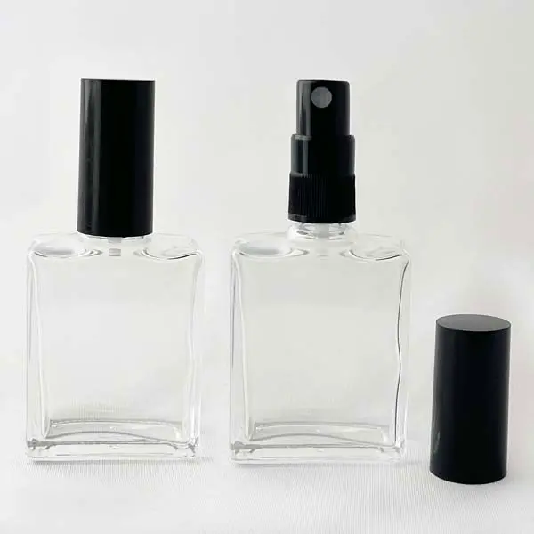 【日本製】平角香水瓶30mL・スプレー黒白10本セット