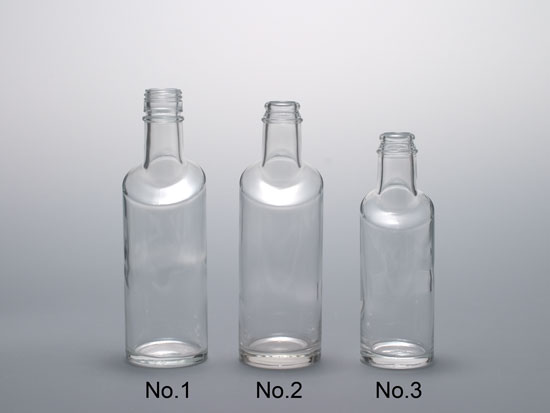 片カット円柱ボトル～焼酎瓶、焼酎ボトル、ウィスキー瓶、酒類用ボトル、規格ガラス容器